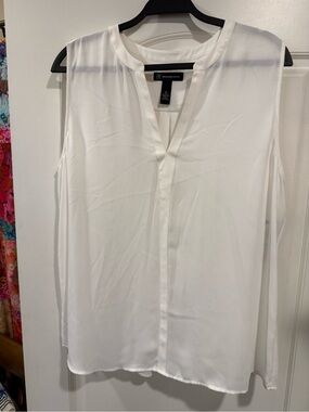 INC International Concepts Ivory Sleeveless Split-Neck Blouse